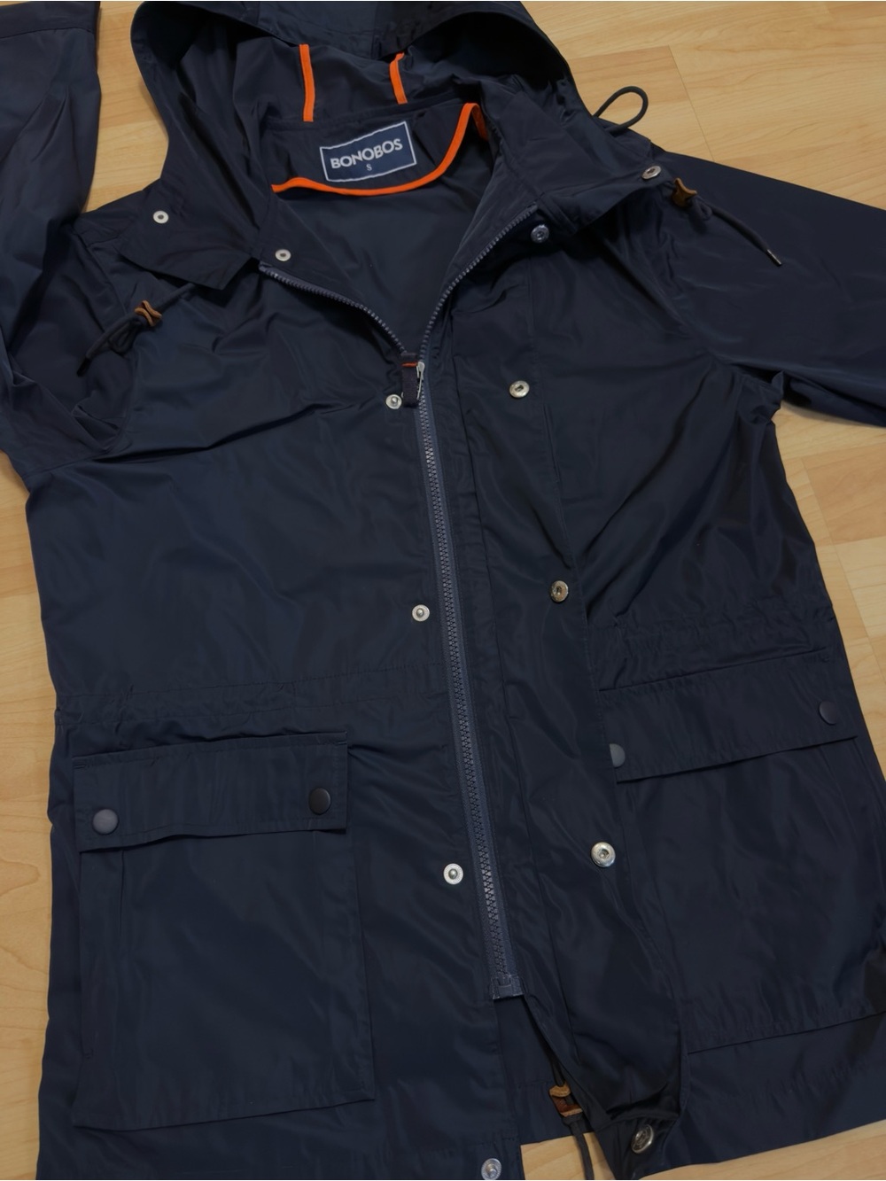 Men's Bonobos Navy Blue Nylon Rain Coat Jacket Size Small - Picture 3 of 9
